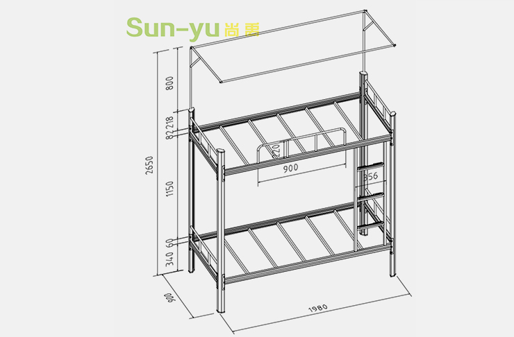 單連2人位-內梯-學(xué)生宿舍高架公寓床-SYN02
