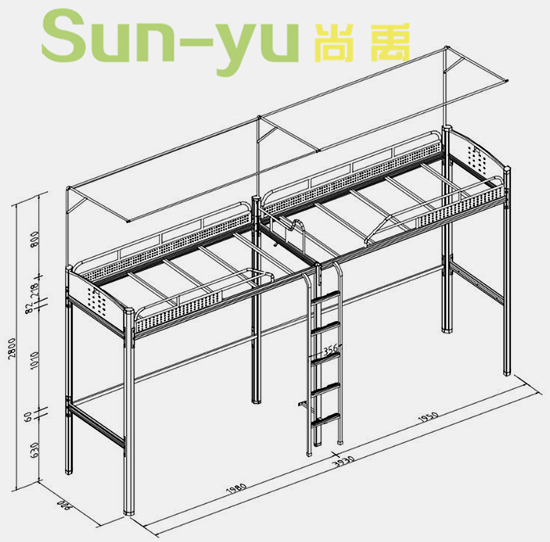二連2人位側梯鋼架床設計圖