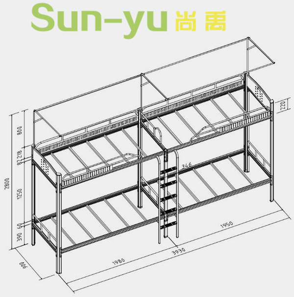 二連4人位高架床-側梯-定制設計圖